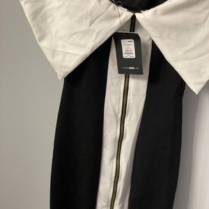 Off-shoulder black&white midi dress